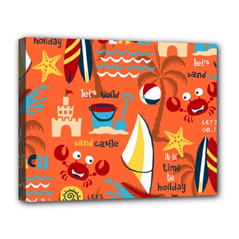 Seamless Pattern Vector Beach Holiday Theme Set Canvas 14  X 11  (stretched) by Simbadda