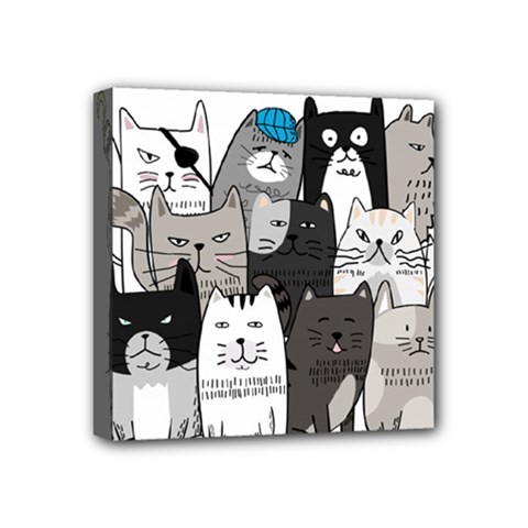 Cute Cat Hand Drawn Cartoon Style Mini Canvas 4  X 4  (stretched) by Simbadda