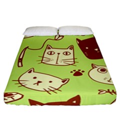Cute-hand-drawn-cat-seamless-pattern Fitted Sheet (california King Size) by Simbadda