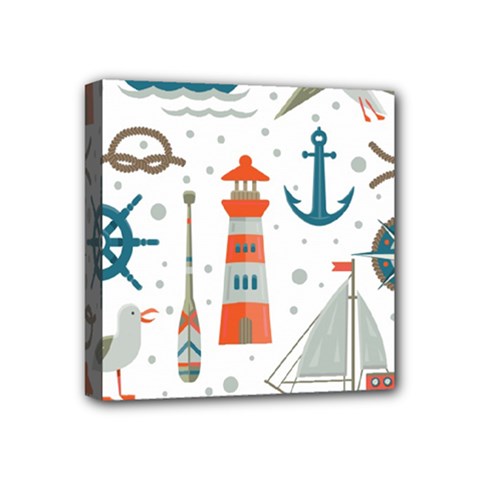 Nautical-elements-pattern-background Mini Canvas 4  X 4  (stretched) by Simbadda