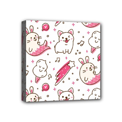 Cute-animals-seamless-pattern-kawaii-doodle-style Mini Canvas 4  X 4  (stretched) by Simbadda