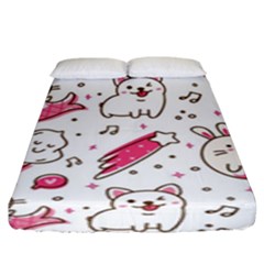 Cute-animals-seamless-pattern-kawaii-doodle-style Fitted Sheet (king Size) by Simbadda