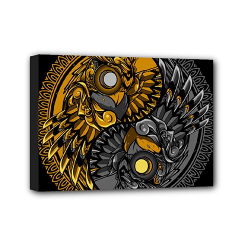 Yin-yang-owl-doodle-ornament-illustration Mini Canvas 7  X 5  (stretched) by Simbadda