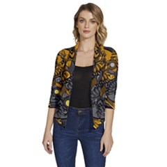 Yin-yang-owl-doodle-ornament-illustration Women s Draped Front 3/4 Sleeve Shawl Collar Jacket by Simbadda