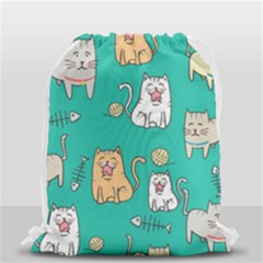 Seamless-pattern-cute-cat-cartoon-with-hand-drawn-style Drawstring Bag (small) by Simbadda