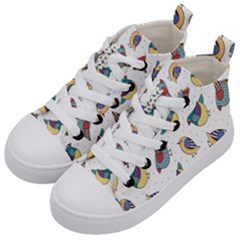 Seamless-pattern-with-hand-drawn-bird-black Kids  Mid-top Canvas Sneakers by Simbadda