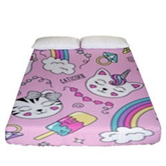 Beautiful-cute-animals-pattern-pink Fitted Sheet (king Size) by Simbadda