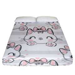 Cat-with-bow-pattern Fitted Sheet (king Size) by Simbadda