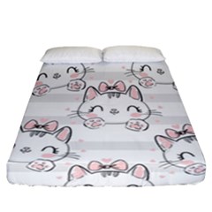 Cat-with-bow-pattern Fitted Sheet (california King Size) by Simbadda
