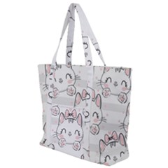 Cat-with-bow-pattern Zip Up Canvas Bag by Simbadda