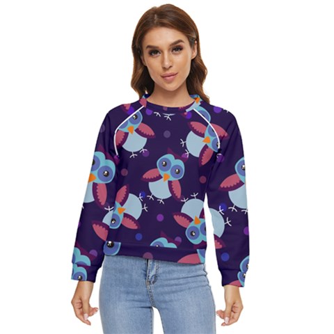 Owl-pattern-background Women s Long Sleeve Raglan Tee by Simbadda