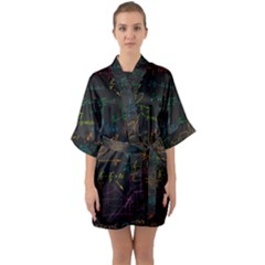 Mathematical-colorful-formulas-drawn-by-hand-black-chalkboard Half Sleeve Satin Kimono  by Simbadda