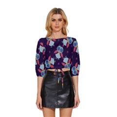 Owl-pattern-background Mid Sleeve Drawstring Hem Top by Simbadda
