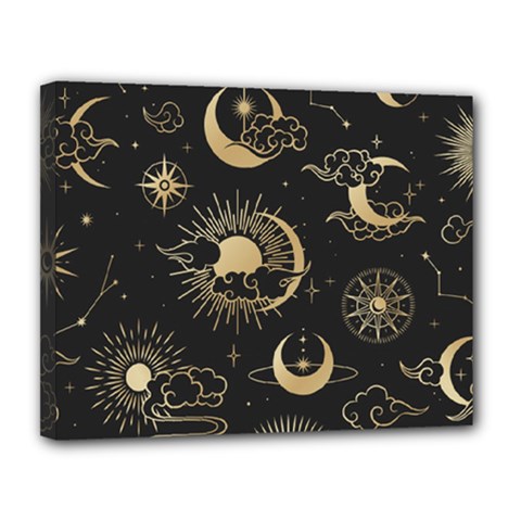 Asian Seamless Pattern With Clouds Moon Sun Stars Vector Collection Oriental Chinese Japanese Korean Canvas 14  X 11  (stretched) by Grandong