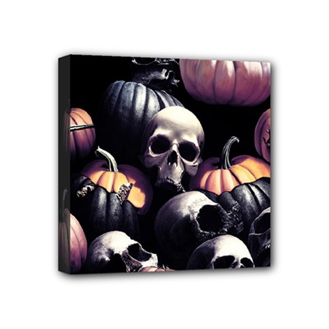 Halloween Party Skulls, Demonic Pumpkins Pattern Mini Canvas 4  X 4  (stretched) by Casemiro