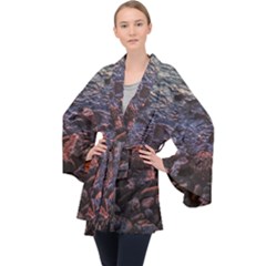 Twilight Treasures: Rocky Beachscape  Long Sleeve Velvet Kimono  by dflcprintsclothing