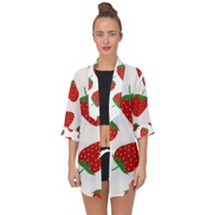 Seamless Pattern Fresh Strawberry Open Front Chiffon Kimono by Bangk1t