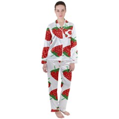 Seamless Pattern Fresh Strawberry Women s Long Sleeve Satin Pajamas Set	 by Bangk1t