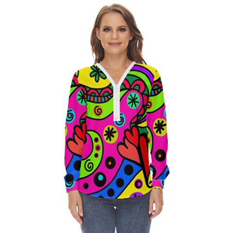 Seamless Doodle Zip Up Long Sleeve Blouse by Bangk1t