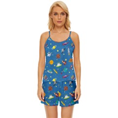 Space Rocket Solar System Pattern Satin Pajama Short Set by Bangk1t