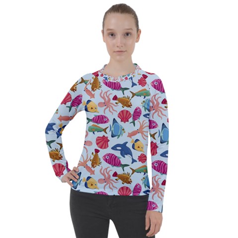 Sea Creature Themed Artwork Underwater Background Pictures Women s Pique Long Sleeve Tee by Bangk1t