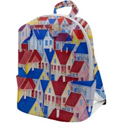 City Houses Cute Drawing Landscape Village Zip Up Backpack by Bangk1t