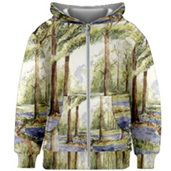 Trees Park Watercolor Lavender Flowers Foliage Kids  Zipper Hoodie Without Drawstring by Bangk1t