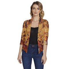 Bees Nature Animals Honeycomb Women s Draped Front 3/4 Sleeve Shawl Collar Jacket by pakminggu