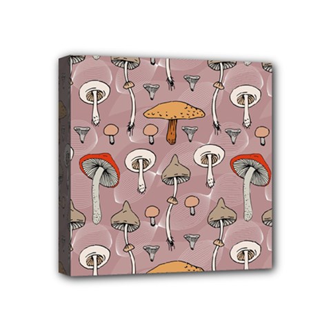 Mushrooms Autumn Fall Pattern Seamless Decorative Mini Canvas 4  X 4  (stretched) by pakminggu