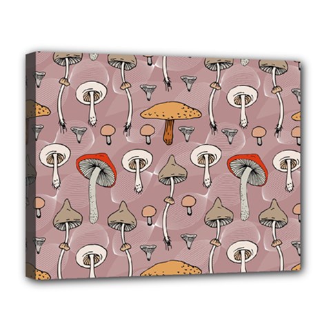 Mushrooms Autumn Fall Pattern Seamless Decorative Canvas 14  X 11  (stretched) by pakminggu