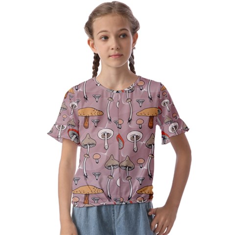 Mushrooms Autumn Fall Pattern Seamless Decorative Kids  Cuff Sleeve Scrunch Bottom Tee by pakminggu