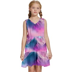 Landscape Mountain Colorful Nature Kids  Sleeveless Tiered Mini Dress by Ravend