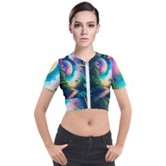 Jungle Moon Light Plants Space Short Sleeve Cropped Jacket by Ravend