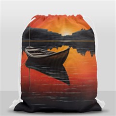 Boat Sunset Lake Water Nature Drawstring Bag (small) by Ravend