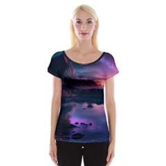 Lake Mountain Night Sea Flower Nature Cap Sleeve Top by Ravend