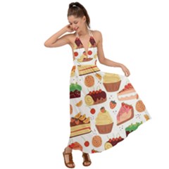 Dessert And Cake For Food Pattern Backless Maxi Beach Dress by Grandong
