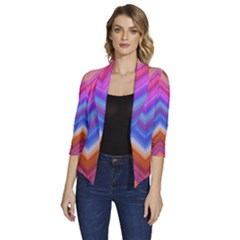 Pattern Chevron Zigzag Background Women s Draped Front 3/4 Sleeve Shawl Collar Jacket by Grandong