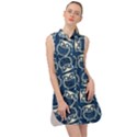 Cute Seamless Owl Background Pattern Sleeveless Shirt Dress View1