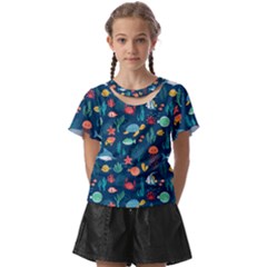 Variety Of Fish Illustration Turtle Jellyfish Art Texture Kids  Front Cut Tee by Grandong
