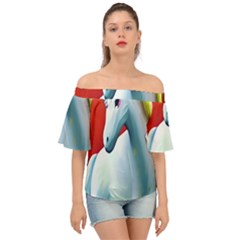 Unicorn Design Off Shoulder Short Sleeve Top by Trending