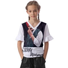 Moosewala Kids  V-neck Horn Sleeve Blouse by Mayank