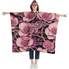 Plum Blossom Blossom Women s Hooded Rain Ponchos by Grandong
