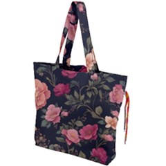 Flower Pattern Drawstring Tote Bag by Grandong