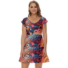 Pattern Abstract Short Sleeve Tiered Mini Dress by Grandong