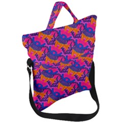 Purple Design Scrapbooking Blue Fold Over Handle Tote Bag by Grandong