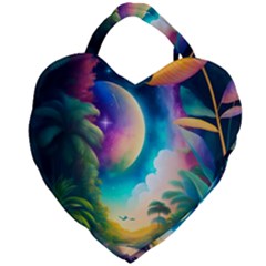 Jungle Moon Light Plants Space Giant Heart Shaped Tote by uniart180623