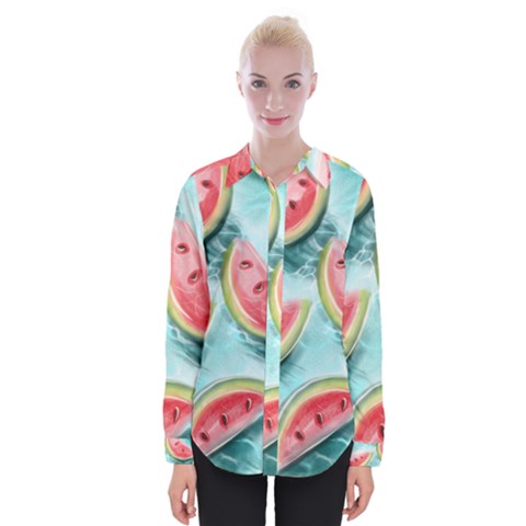 Watermelon Fruit Juicy Summer Heat Womens Long Sleeve Shirt by uniart180623