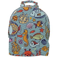 Cartoon Underwater Seamless Pattern With Crab Fish Seahorse Coral Marine Elements Mini Full Print Backpack by uniart180623