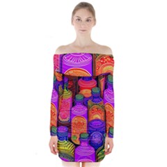 Bottles Colorful Long Sleeve Off Shoulder Dress by uniart180623