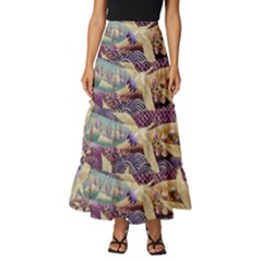 Textile-fabric-cloth-pattern Tiered Ruffle Maxi Skirt by Bedest